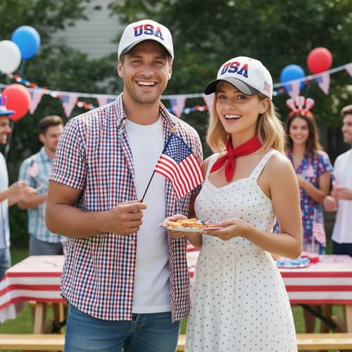 Image of USA Flag Baseball Cap American Patriotic Trucker Hat Father Dad Mother Mom Adjustable Sportswear Hat for Men Women Adults
