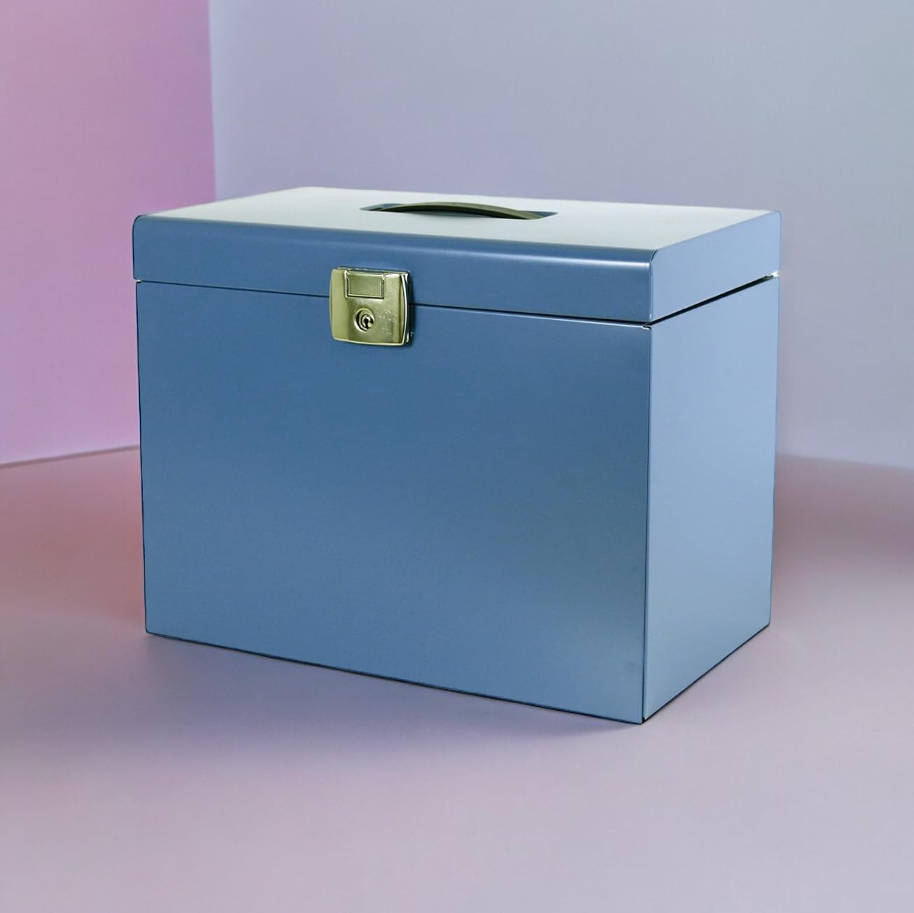 Pierre Henry Classeur ménager en métal + 5 dossiers suspendus bleu distant