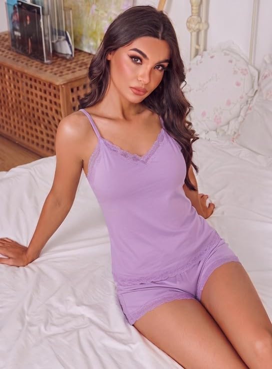Image of Avidlove Lace Trim Cami Modal Pajamas for Women Set 2 Piece Sexy Pj Set