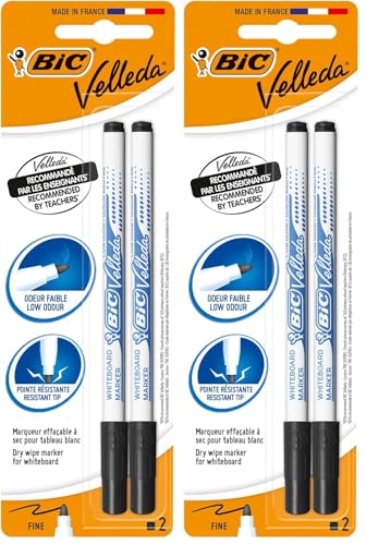 BIC Velleda 1721 Feutres Effaçables à Sec - Noir, Blister de 2 (Lot de 2)