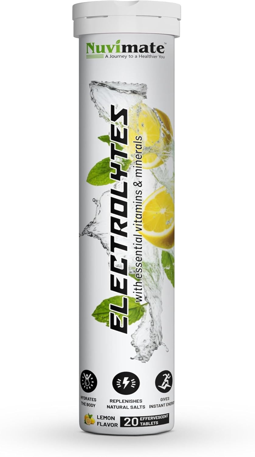 Electrolyte Effervescent Tablet With Natural Sodium & Potassium Salts Support Energy for Athletes Gym Workout - 20 Tablets