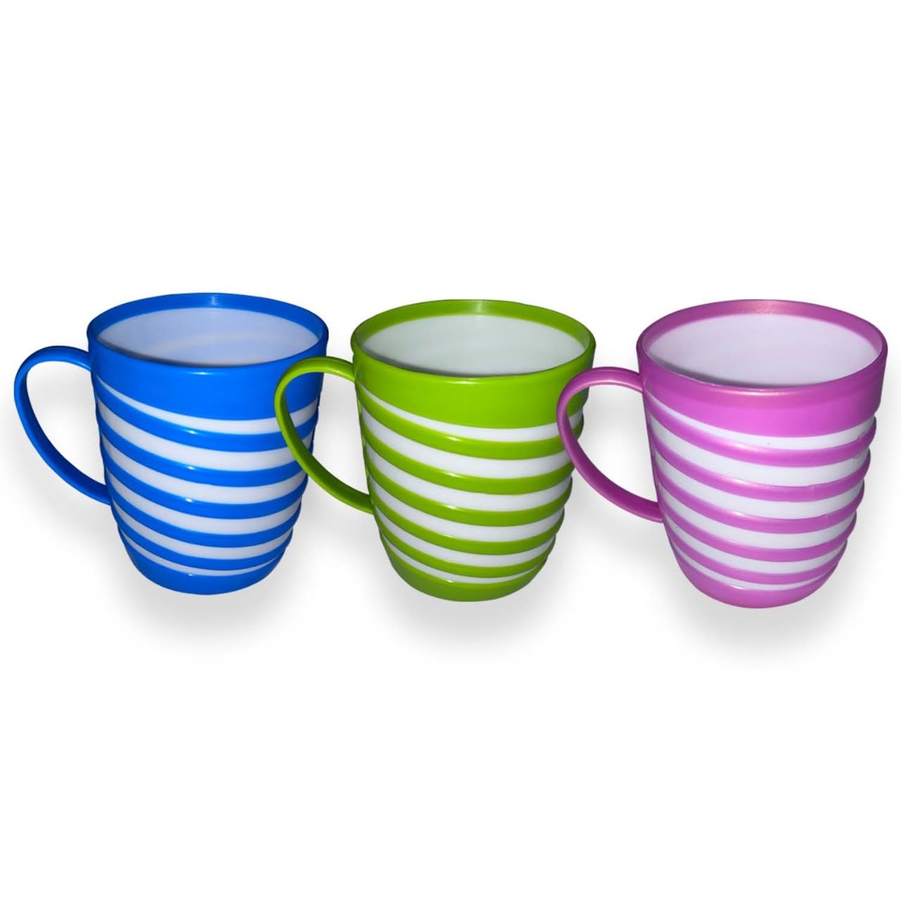 KANSY Plastic Mug with Handle – Lightweight Unbreakable Reusable Cups for Drinking Hot, Cold, Coffee, Tea, Water, Beer – Office, Travel, Party, Camping, Caravan, Picnic, BPA Free (3, Striped) — image 1