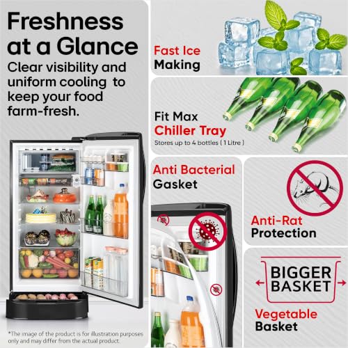 Image of LG 201 L, 5 Star, Smart Inverter, Direct Cool Single Door Refrigerator (GLD2156ZHEL, Emerald Lotus, Runs on a Home Inverter, Solar Smart, Base stand with Drawer, Fit Max Chiller Tray, 2026 Model)