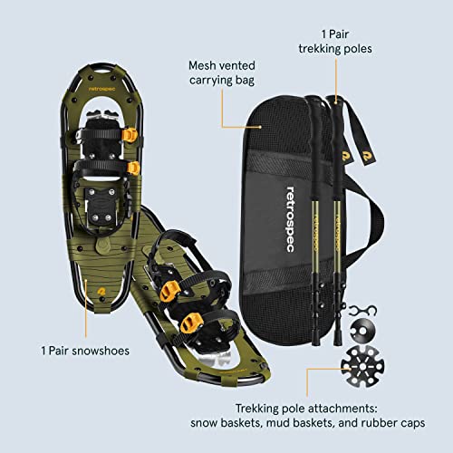 Image of Retrospec Drifter 25 /30 Inch Snowshoes & Trekking Poles Bundle for Men & Women, Durable All Terrain with Fully Adjustable Binding and Carry Bag with Lightweight Aluminum Hiking & Walking Sticks