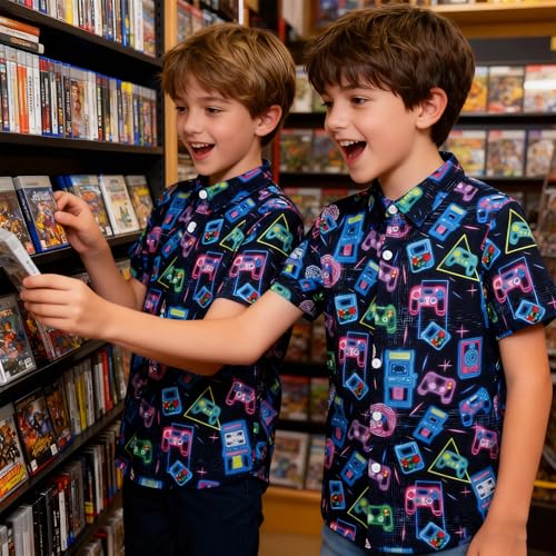 Image of uideazone Boys Hawaiian Shirts Novelty Printed Funky Short Sleeve Button Down Shirt Kids Aloha Luau Shirt 7-14T