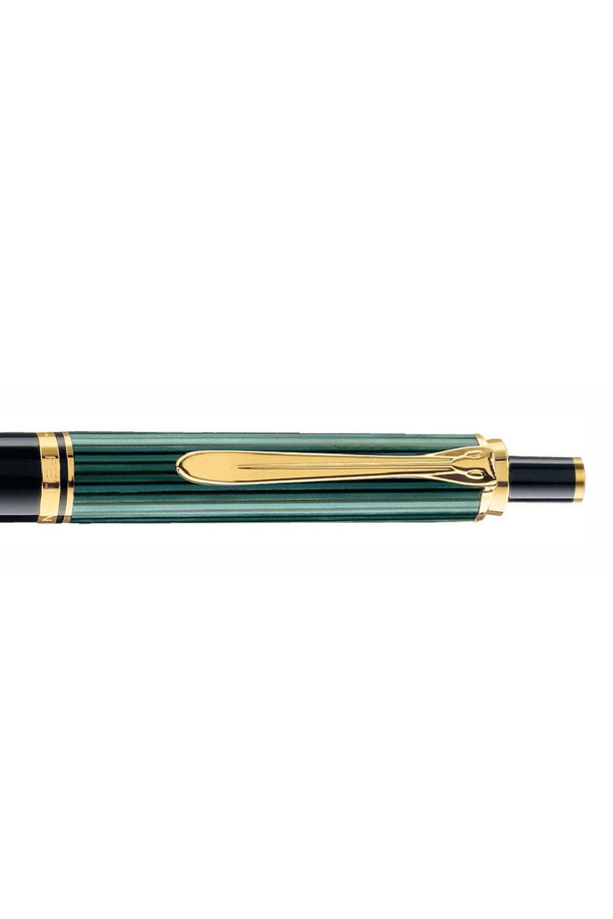 Pelikan 987792 Elegante Penna a Sfera Meccanismo a Scatto Linea K 400 Roller Souveraen Stresemann, Verde Nero, Dettagli Oro 24K, Qualità Premium, Prodotto in Germania
