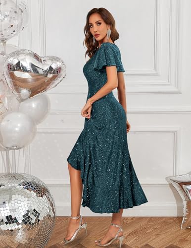 Image of BeryLove Women Sequin Formal Party Dress Flutter Short Sleeve Wedding Cocktail Long Evening Dress