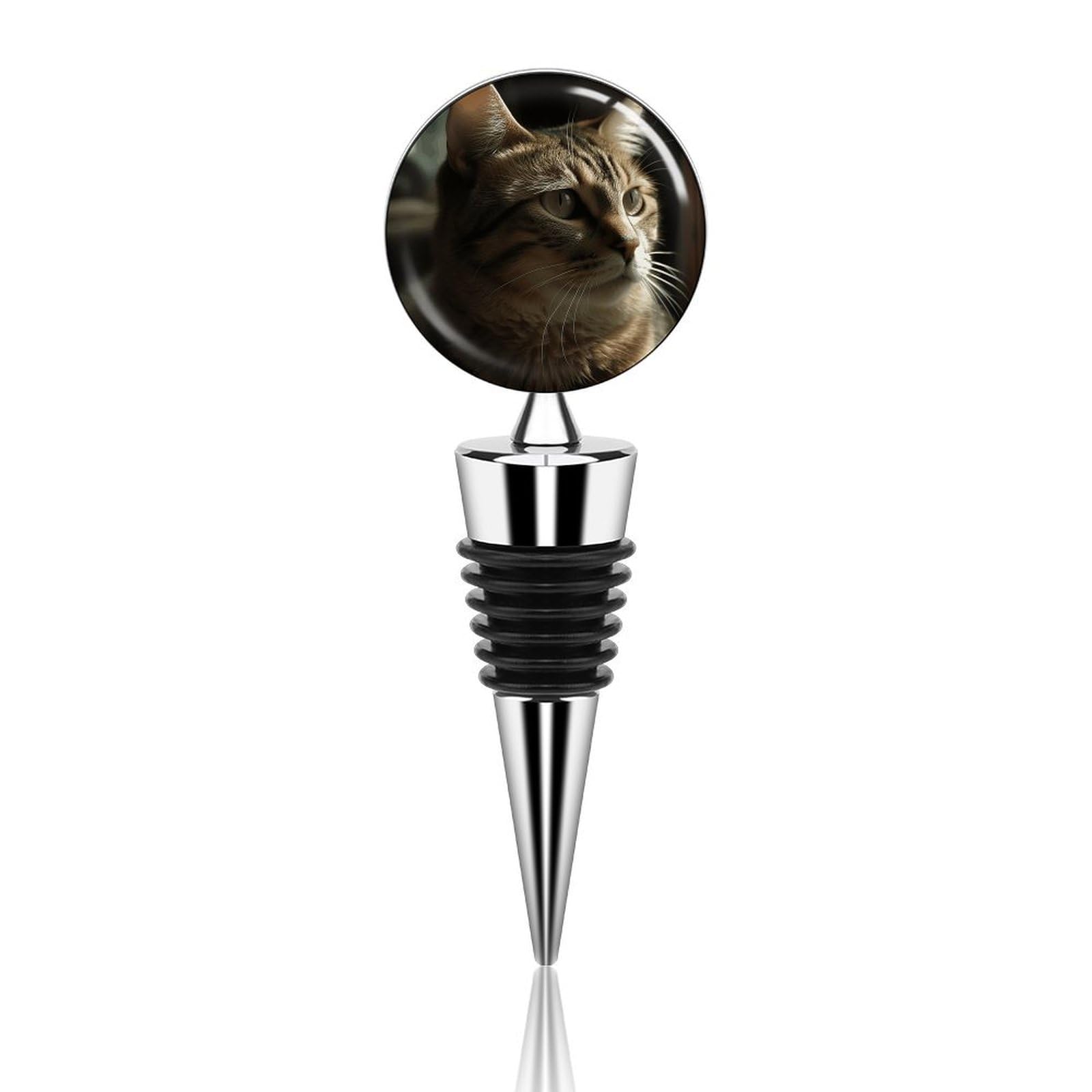Bouchon de vin réutilisable en silicone anti-oxydation avec chat tigré en zinc