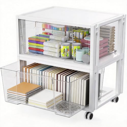 HomeTuk Stackable Storage Drawer Carts, Extra Large Bins 2 Tier 2 Drawers