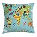 975 Federe Astratta Cuscino Copricuscini Esterno Copri Cuscini Mappa degli Animali del Mondo per Le Foreste delle Montagne dei Cartoni Animati Federa 45X45Cm