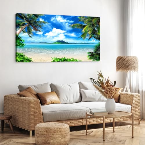 DZL Art S72798 Canvas Wall Art Ocean Waves Coconut Trees on Sands Beach Seascape Scenery Painting Nature Picture for Bedroom Home Office Wall Decor by DZL Art - Used condition - Image 3