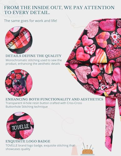 Image of Scrub Caps for Women with Buttons, Classic Surgical Caps | Double-Sided Printed, Adjustable,Long Hours, Sweatbands, Fabric Help Reduce Static Buildup