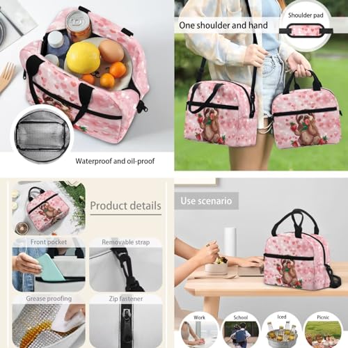 Pink Hearts Sloth Strawberry Print Girls Backpack Set, Kids Backpacks with Lunch Bag & Pencil Case, Kawaii Girls Bookbag School Bag for Elementary School3