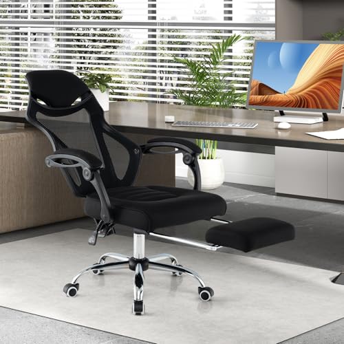 COSTWAY Ergonomiczne krzesło biurowe z chowanym podnóżkiem, krzesło do biurka z wygodnym zagłówkiem i podłokietnikami, krzesło komputerowe z regulacją wysokości, krzesło obrotowe do biura domowego