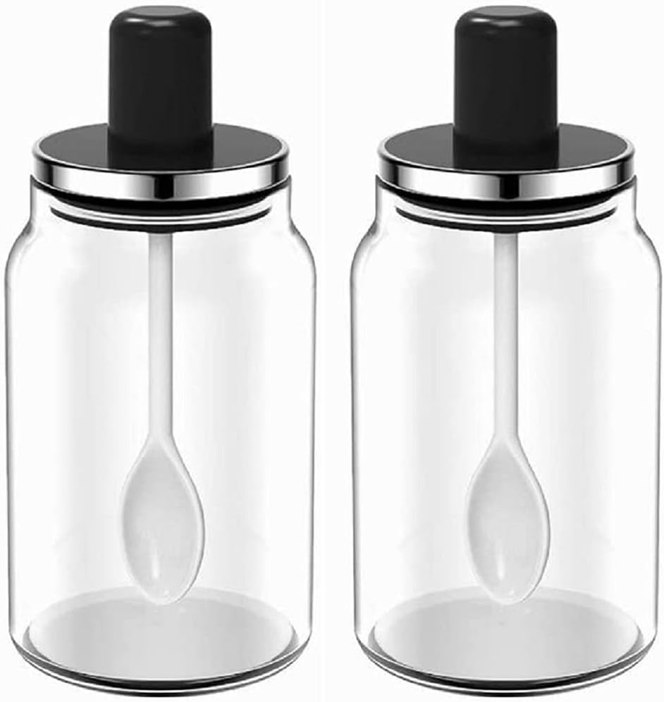 enduo Seasoning container Sugar salt container Sugar container Seasoning bottle container Sugar container (black 220ml * 2)