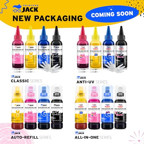 Image of Printers Jack Sublimation Ink Auto Refilled bottles work with Supertank Printers ET2800 ET15000 ET-2720 ET-4700 ET-2760 ET-3760 ET-4760 ET-2700 ET-2750 ET-4750 L3110 /Upgrade Version /Free ICC Printing