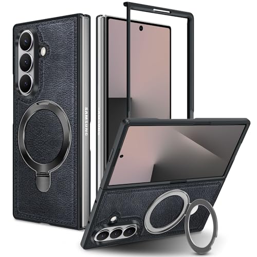 Coque Samsung Galaxy Z Fold 7 magnétique Fingic en cuir avec anneau pour le bureau et les voyages
