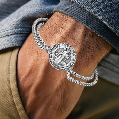 St Benedict Medal Bracelet for Men & Women - 925 Sterling Silver San Benito Catholic Medal - Religious Bracelet Gifts for Baptism, Confirmation (Exorcism Protection)4