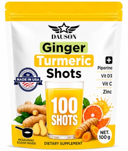 Ginger Turmeric Shots | Daily Wellness Powder with 95% Piperine Extract Zinc Vitamin C & D3 | Supports Joint Immune & Digestive Health | 100 Servings | Vegan Non-GMO Made in USA