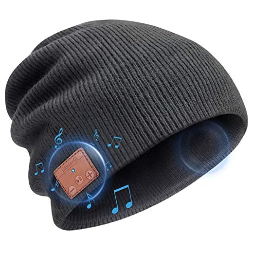 Beanie Hat Bluetooth Headphones, Wireless V 5.0 Knit Music Beanie Unisex, Bluetooth Cap Built-in HD Stereo Speakers, Valentine's Day Winter Gifts for Outdoor Sports, Men Women (Grey)