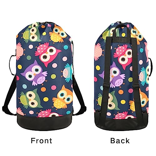 Polka Dot Owls Laundry Bag Backpack Dirty Clothes Organizer With Strap And Handles Washable For College Travel Camp Dorm Essentials #TOP3