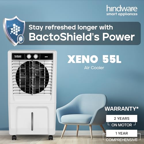 Image of Hindware Smart Appliances Xeno 55L Personal Air cooler | Fan Based | 13 Inc. Fan Blade and Ice Chamber | White & Grey