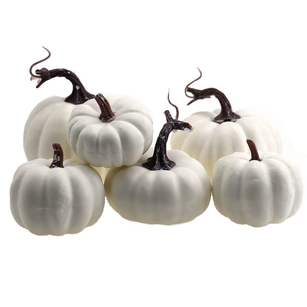 Meiwlong 6 Pcs Artificial Fake Realistic Foam Pumpkins Simulation Fall Harvest White Vegetable Decorating Thanksgiving Halloween Embellishing and Displaying