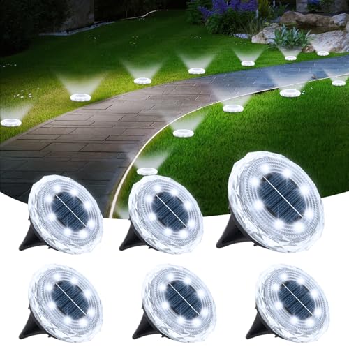 echosari Solar Ground Lights 6 Pack, Upgraded Solar Garden Lights Auto ON/Off Landscape Lighting Outdoor In-Ground Lights Waterproof Long Lasting for Pathway Walkway Patio (Cool White)