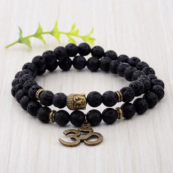 Image of Natural Volcanic Lava Om Buddha Bracelet
