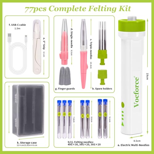 Image of Vocforce 4V Electric Needle Felting Tool for Rapid Felting, 3-Speed, 4X Faster, 1-9 Multi Needles, Cordless Lithium Wool Felting Set w / 77 Supplies Kit for Small and Large Crafting Projects