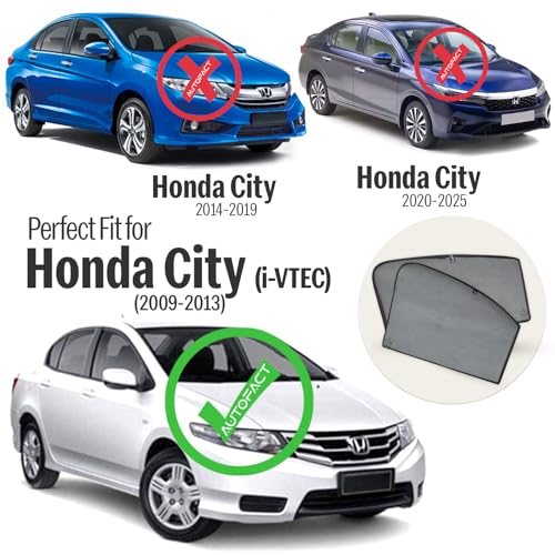 Image of Autofact Car Sunshades for Honda City Ivtech (2009 to 2013), UV Protection, Useful Car Accessories, Custom fit Sun Shades for Side Windows, Set of 4