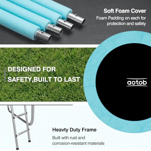 Image of AOTOB 8FT Trampoline with Safety Enclosure Net，Blue Outdoor Trampoline with Ladder, Heavy Duty Jumping Mat and Spring Cover Padding for Kids