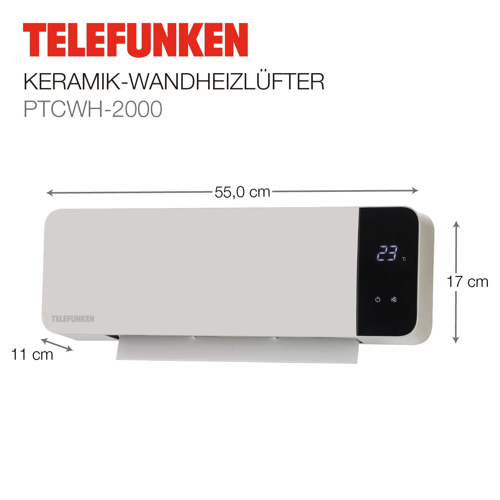 Telefunken Keramik Wandheizlüfter PTCWH-2000W LED-Display Thermostat Fernbedienung Timer Oszillation Überhitzungsschutz 18-45°C