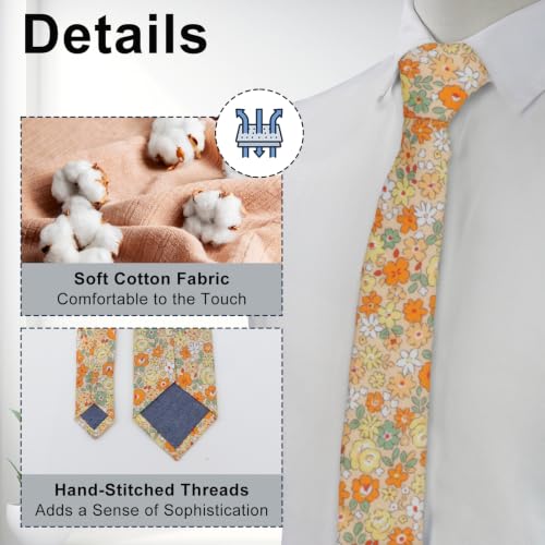 Image of Luckyvestir Ties for Men, Sage Green Cotton Floral Tie 2.76 inch Flower Printed Men's Neckties for Wedding /Groomsmen /Suit /Party