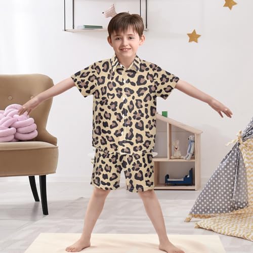 Image of Sunflower Floral Yellow Black Short Sleeve Hawaiian Button Down Shirts and Short Sets for Boys Toddler Summer Outfits