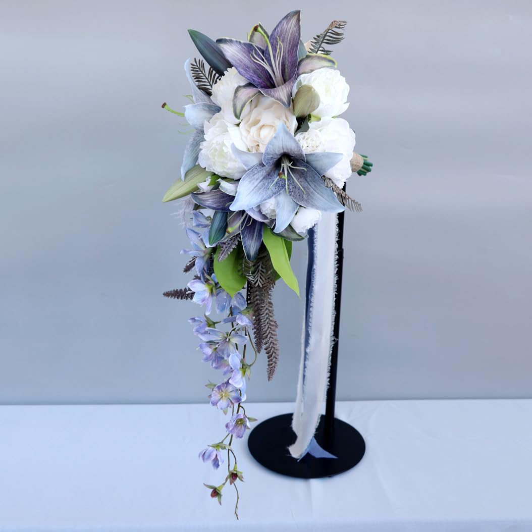 Hochzeit Sträuße, Wasser Tropfen Wasserfall Braut künstliche Blumen Braut Rosen Strauß für Zeremonie Jahrestag Braut Dusche Party Hochzeit Dekoration Sträuße (Blau Violett)