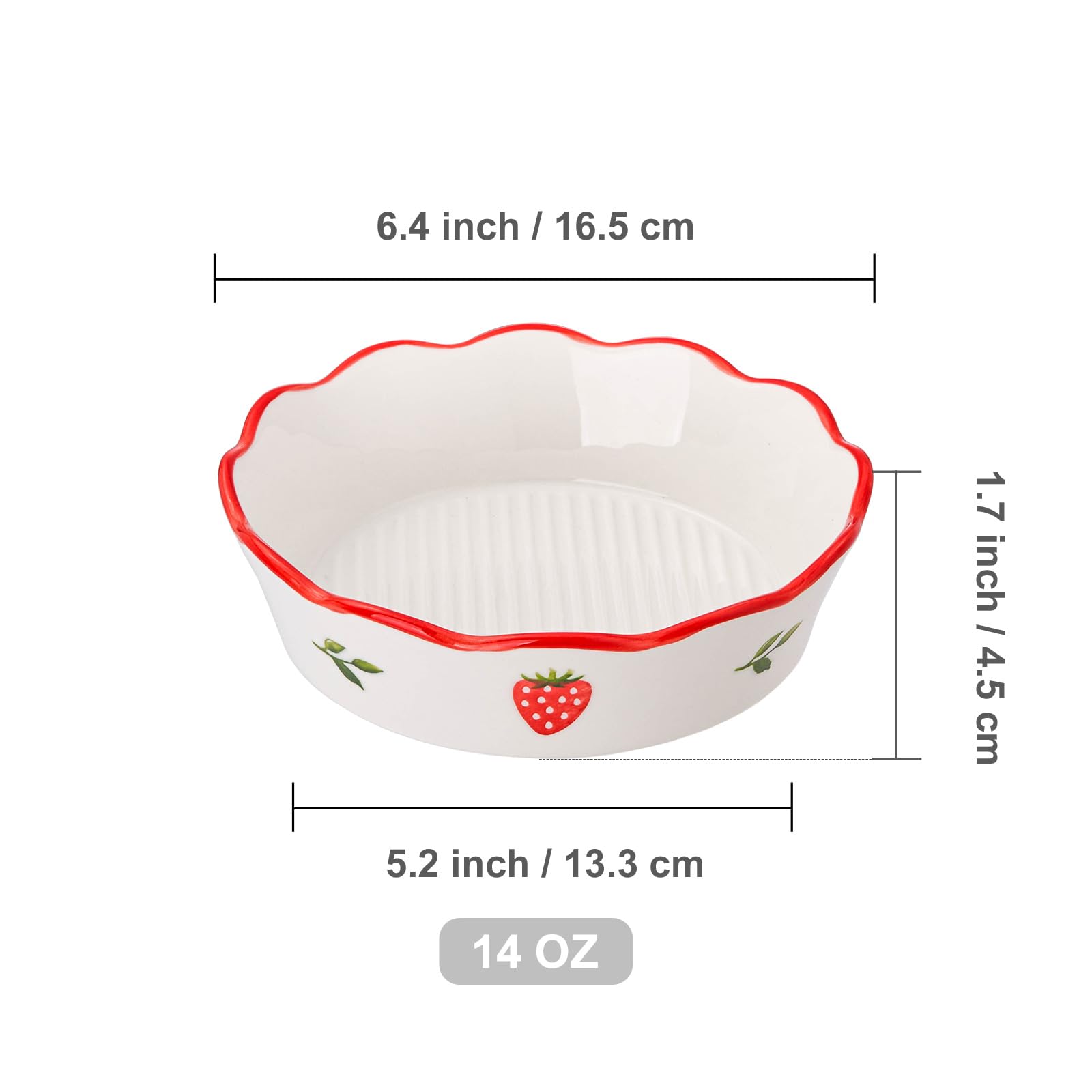 Juego de 4 moldes de porcelana para hornear de 6.5 pulgadas, fresa