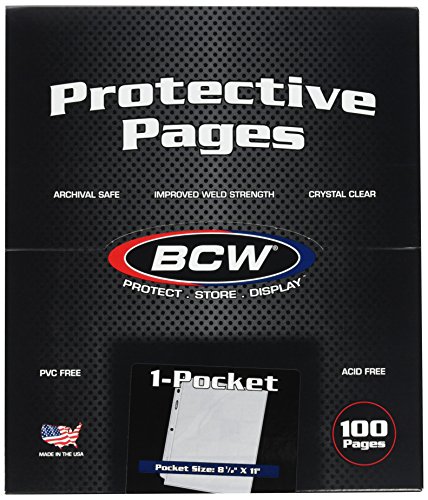 BCW Pro 1-Pocket Document Pages 100 ct Pack | Archival Acid-Free Storage for 8.5 x 11 Documents | Sheet Protectors with Toploading Design | Universal Fit in 3-Ring Binders and Albums