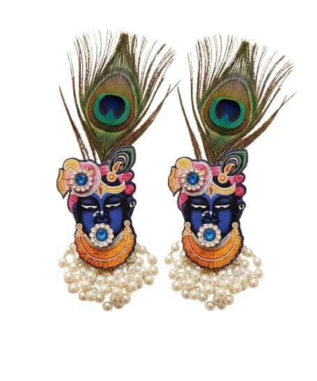 Shree Nath Ji Brooch with Peacock Feather & Pearl Tassels – Gold Tone Wedding Pagdi/Safa Brooch for Groom | Traditional Sherwani Lapel Pin | Pack of 2-image-23