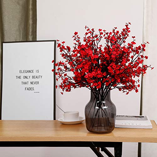 Momkids 6 Pcs Babys Breath Artificial Flowers Bulk Real Touch Faux Gypsophila Bouquet Fake Plastic Silk Flowers For Home Kitchen Bedroom Wedding Festival Christmas Halloween Party Decoration (Red) #TOP3