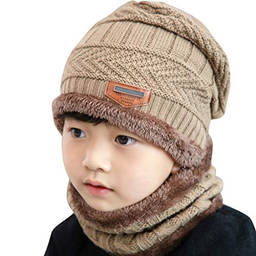 Uninevp Kinder Wintermütze Schal Set Beanie Hut Slouch Strickmütze Winterschal Thermo Fleecefutter Warme Knit Hut Loop Schal für Junge Mädch 2-8 Jahre Cover