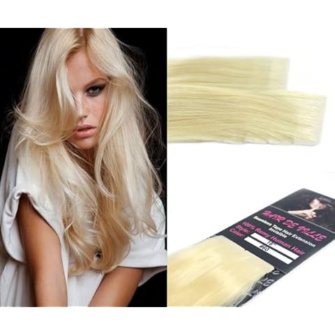 20 Pcs X 18" inches PU Machine Injected Invisible Tape In Seamless Remy Human Hair Extensions (#60 Lightest Blonde) Cover