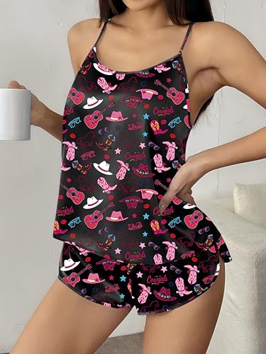 Image of Ekouaer Silk Pajamas Set for Women Satin Backless Lingerie Pjs Cami Top and Shorts Nightwear