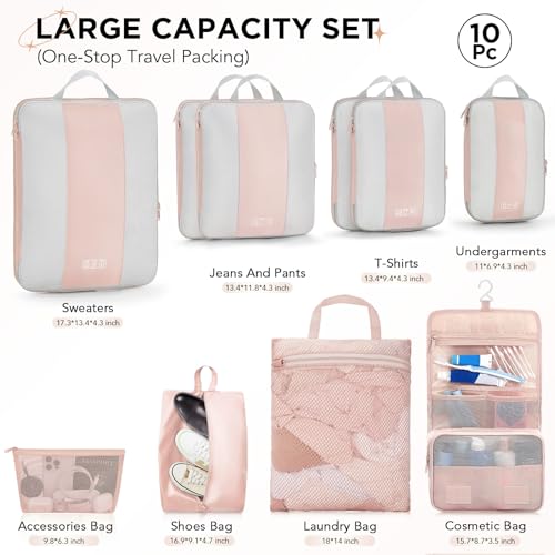 10 Set Compression Packing Cubes for Travel Gifts Mom Women,OlarHike Luggage Clothes Garment Bags for Travelers,Airplane/Cruise/Car Travel Essentials,Compressible Expandable Saver Space Bags(Beige) - Image 3