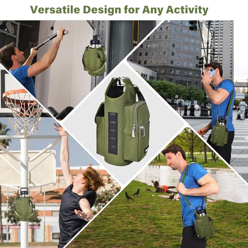 Image of icolor Magnetic Gym Bag Water Bottle Carrier Holder with Phone Pockets & Strap,Nylon Gym Magnetic Bag 5 Built-in Magnets Nylon Gym Accessories Organizer Bottle Pouch Sleeve for Men Women (Army Green)