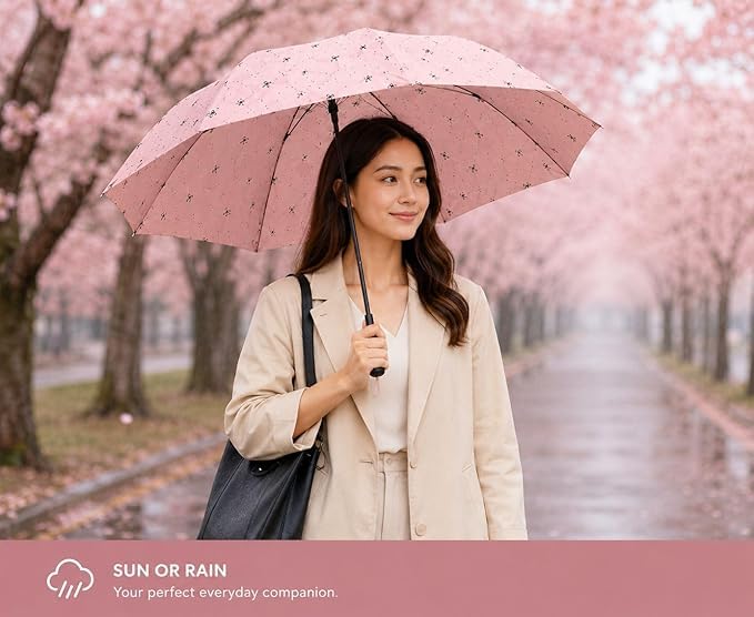 Image of Owme UV Umbrella for Women, Mini Folding Portable 2-Fold Umbrellas | Manually Open & Close for Rain and Sun Protection, Anti-Slip Handle | Windproof Umbrlla | Chata for Rain for Men -