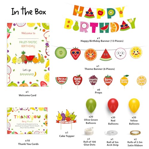 Image of Just Party Fruits Theme Party Decoration - 99 pcs Happy Birthday Decoration Kit for Kids | Fruits Theme Birthday Decoration Items for Boys & Girls |Includes Balloons, Cake Topper, Props, Theme Banners