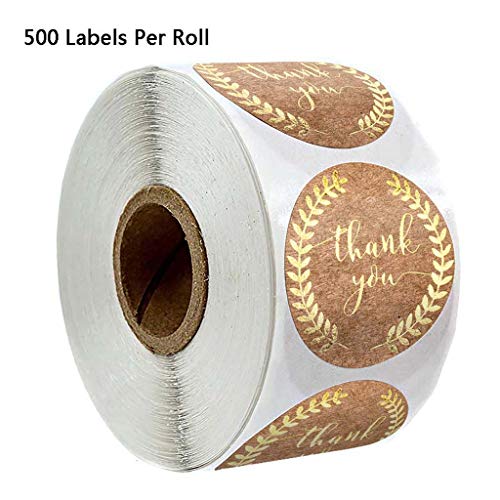 JAGETRADE 500pcs / Roll Kraft Paper Thank You Stickers Gold Foil Seal Labels Banquete de Boda