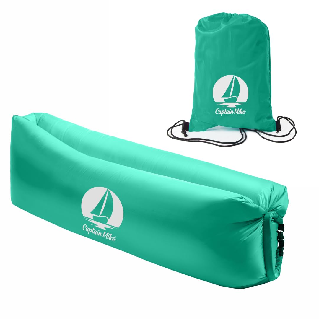 Captain Mike Air Sofa - Canapé gonflable sans pompe - Chaise longue de plage - Pliable et portable - Avec sac à dos - 190 x 70 cm - Pour plage, jardin, voyage, camping (vert foncé)