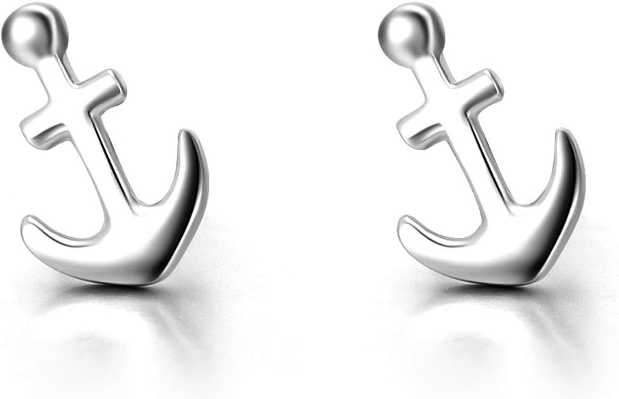 LUHE Anchor Earrings Sterling Silver Small Minimalist Hypoallergenic Nautical Stud Earrings for Women Birthday Gift